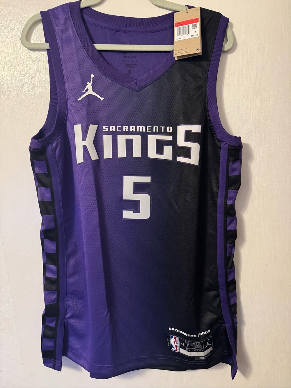 Jordan Men Purple Black Checkered DeAaron Fox Statement Jersey Swingman L
